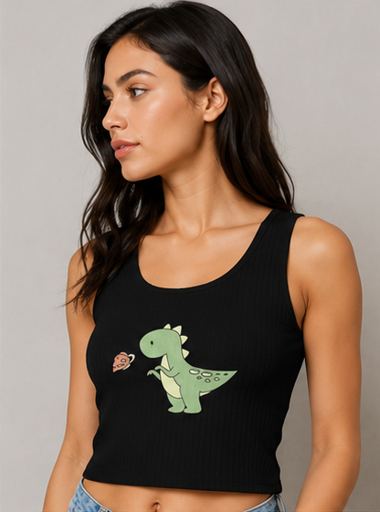 Dino Print Ribbed Crop Tank Top