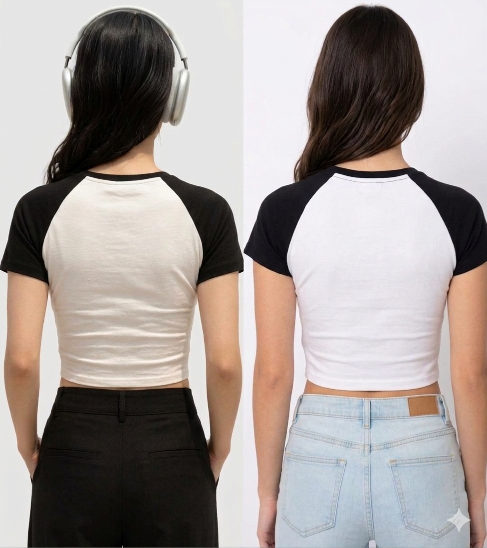Woman's Love-Struck Bear Crop and Aura Butterfly Ribbed Top | Pack of 2