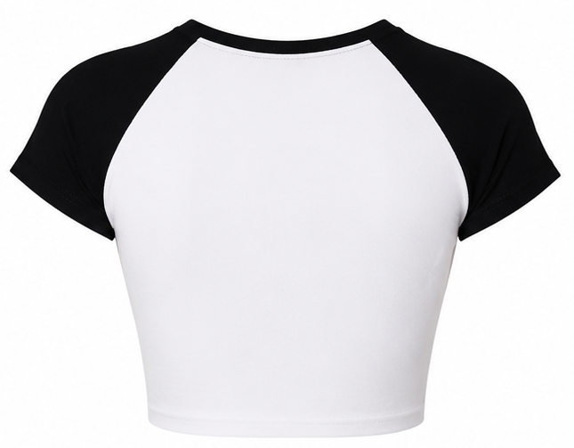 Women's Cute Bear Graphic Crop Tee – Contrast Raglan Style