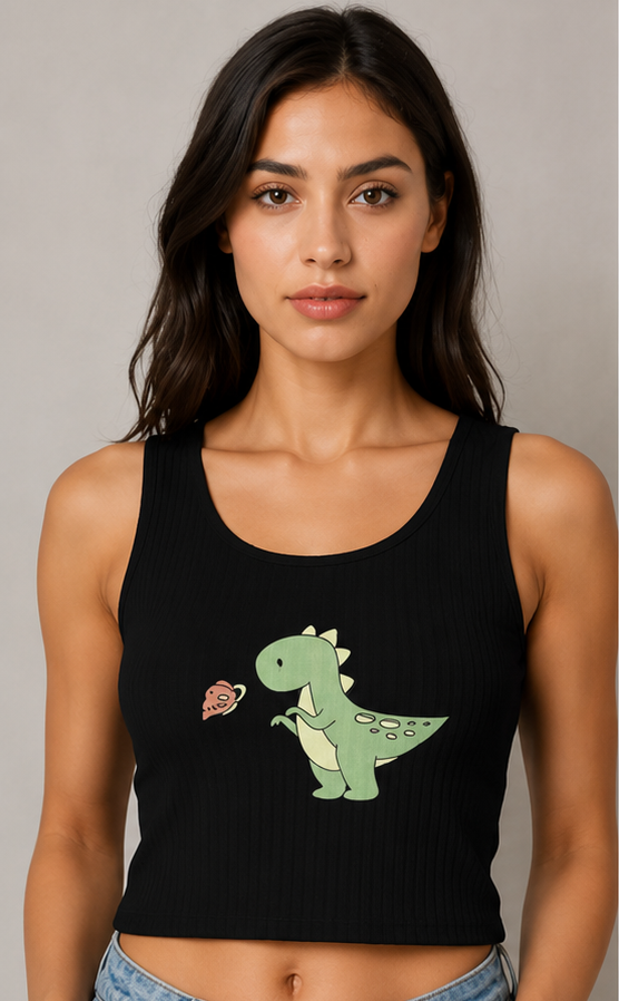 Dino Print Ribbed Crop Tank Top