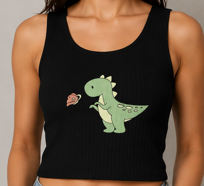 Dino Print Ribbed Crop Tank Top