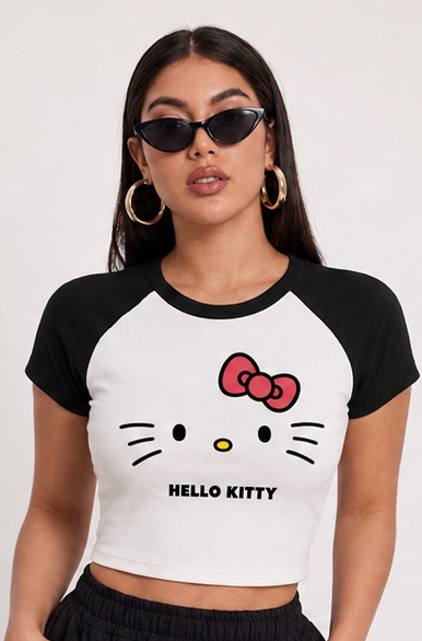 Woman's Iconic Kitty Baby Tee | Retro Kitty Graphic Crop
