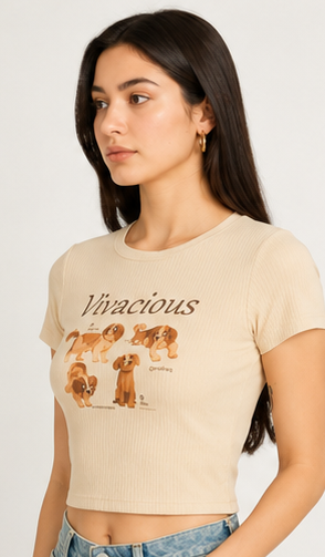 Woman's Vivacious PuppyLove Ribbed Crop | TrendLoop Graphic