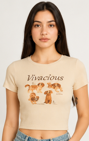 Woman's Vivacious PuppyLove Ribbed Crop | TrendLoop Graphic