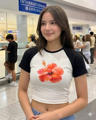 Woman's Retro Hibiscus Raglan Crop Top | Vintage Vibe Flower Tee