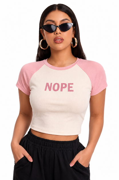 Woman's Crop Top Printed "NOPE" | The "Nope" Mood Baby Tee