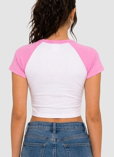Woman's Crop Top California West Coast Raglan Baby Tee | Pink Coastline Raglan Graphic Tee