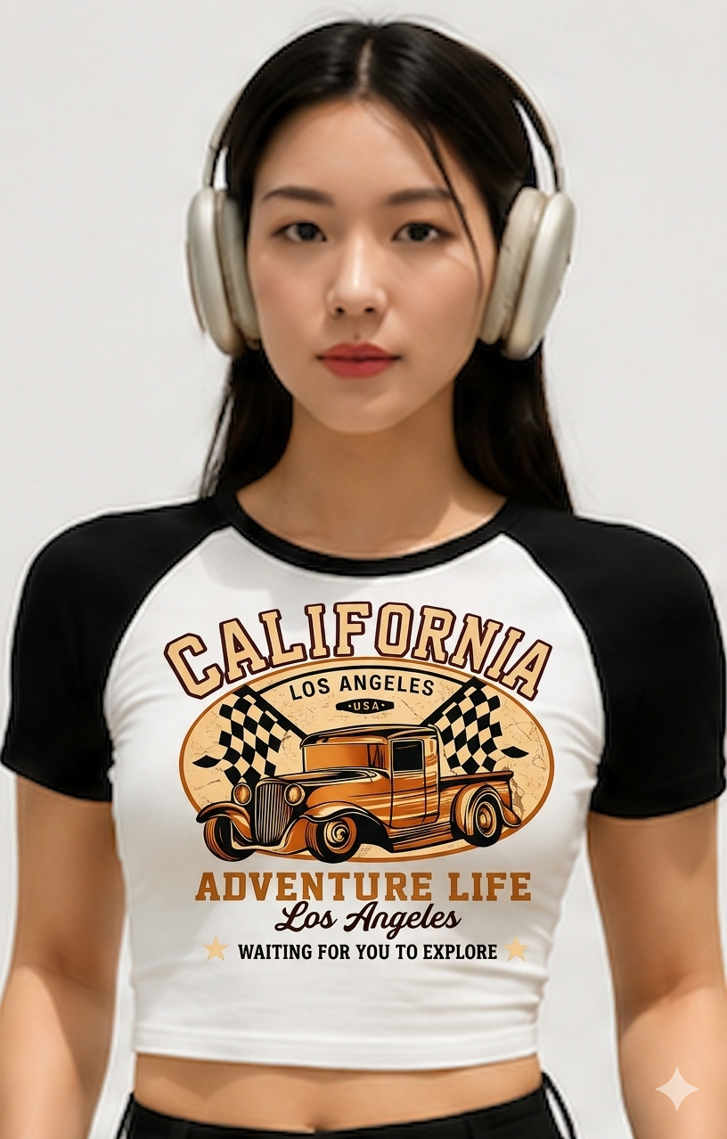 Woman's Crop Top California Adventure Life Vintage Truck Baby Tee