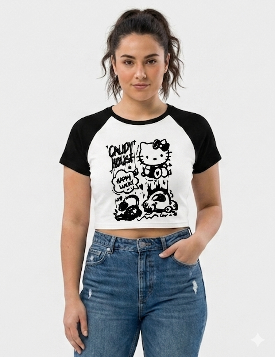 Woman's Caudy Cute Club | Happy Daze Baby Tee | Retro Lucky Graphic