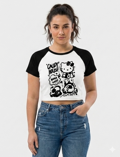 Woman's Caudy Cute Club | Happy Daze Baby Tee | Retro Lucky Graphic