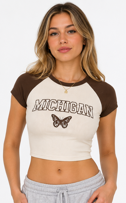 Woman's Michigan Butterfly Baby Tee | Butterfly Bliss Baby Tee