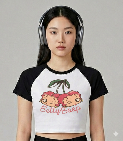 Woman's Retro Cartoon Cherry Baby Tee | Iconic Character Cherry Tee