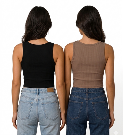 Woman's Set of Two Dino Printed Crop Top Black & Brown | Pack of 2