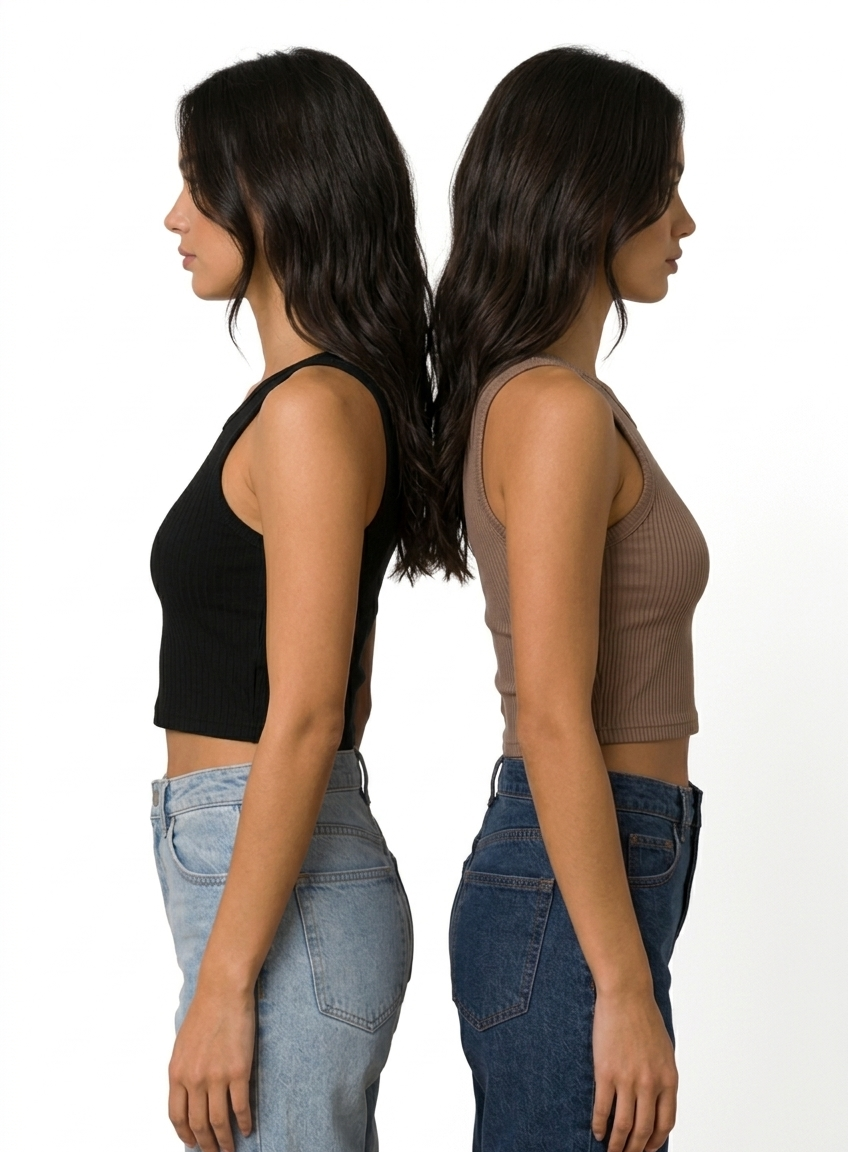 Woman's Set of Two Dino Printed Crop Top Black & Brown | Pack of 2