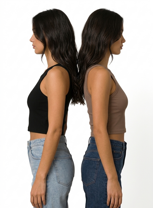 Woman's Set of Two Dino Printed Crop Top Black & Brown | Pack of 2