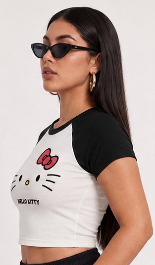 Woman's Iconic Kitty Baby Tee | Retro Kitty Graphic Crop