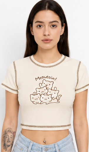 Woman's Retro Meowtoin Baby Tee | Meowtoin Cuddle Club Tee