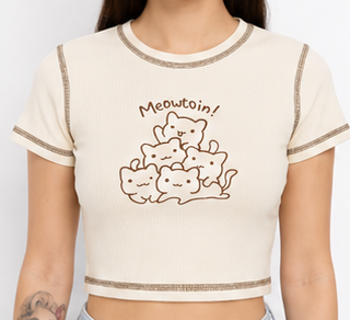 Woman's Retro Meowtoin Baby Tee | Meowtoin Cuddle Club Tee