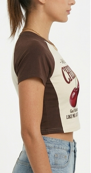 Woman's Vintage Vibe Cherry Tee | Cherry Classic Contrast Crop