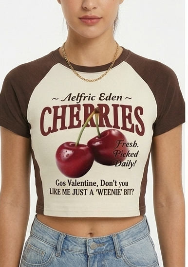 Woman's Vintage Vibe Cherry Tee | Cherry Classic Contrast Crop