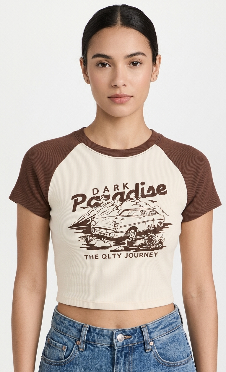 Woman's Retro Dark Paradise Baby Tee | Dark Paradise Ribbed Raglan